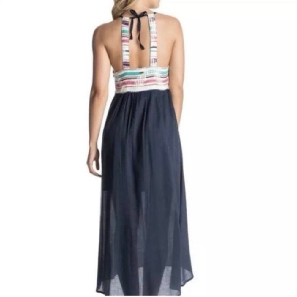Roxy Navy Maxi Dress with Multicolor Striped Bodice